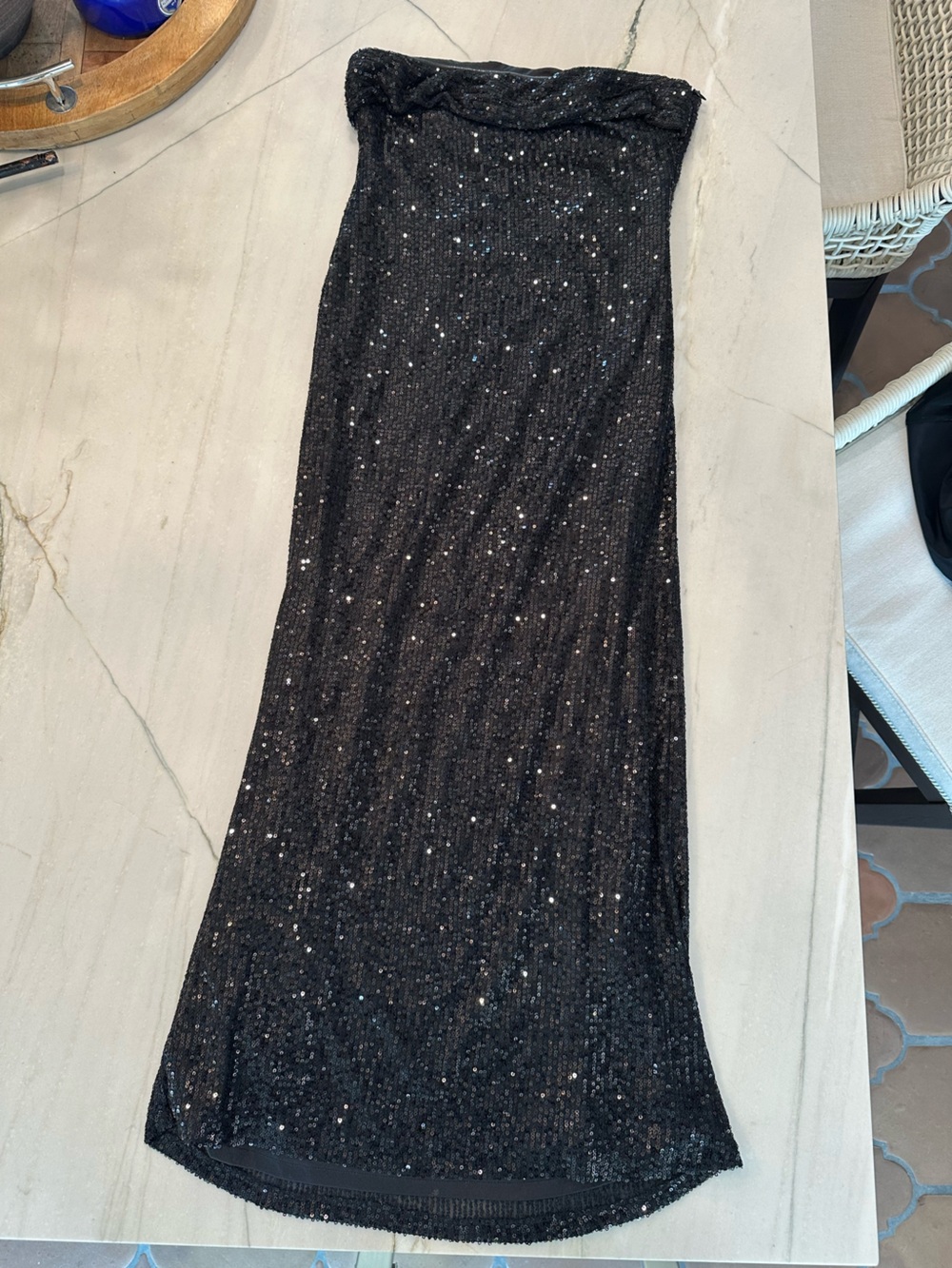 Black Sequin Strapless Evening Dress